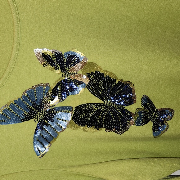 Chartreuse Lime Sequin Butterfly Top - Quacker Factory Jeanne Bice Size XL Y2k - Picture 2 of 5